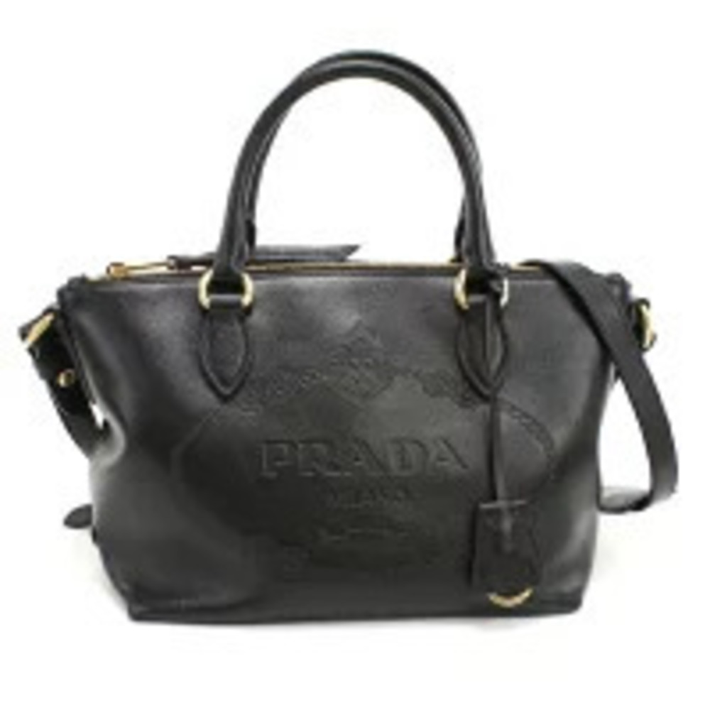 Prada black Double Saffiano Leather Bag dual top handle